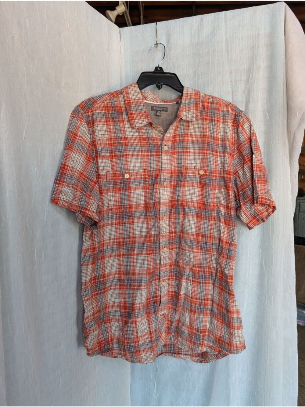Toad & Co. Smythy short sleeve plaid button down orange size M
